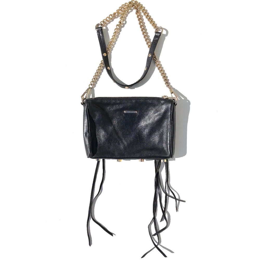 Rebecca Minkoff crossbody bag 5 zip mini black leather gold tone zippers chain